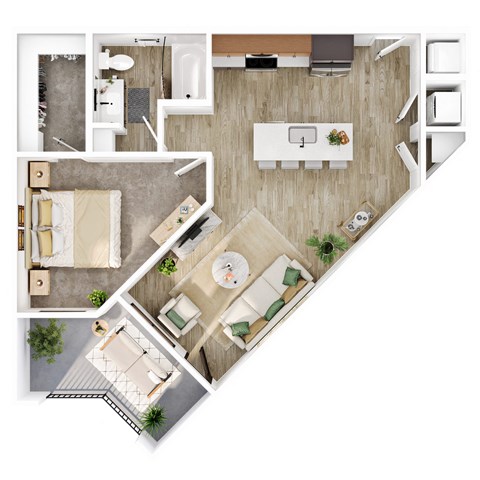 Floor plan for 1 bed, 1 bath, 753 sqft